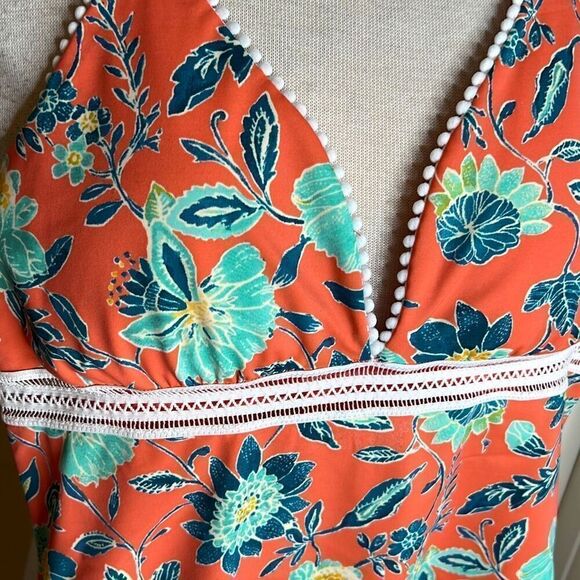 Ann Taylor Loft Swim Orange Floral One Piece Swimsuit with Tassels Size 4 NWT - Picture 3 of 12